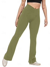 baratos Leggings lisas-Mulheres Calças leggings flare Moda Roupa de rua Básico Comprimento total Cintura Alta Tecido Cintura elástica Confortável Com Stretch Diário Ginásio Ioga Preto Azul Marinha Azul Verde Primavera