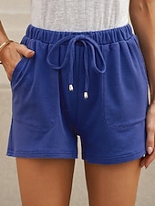 ieftine Bermude-Pentru femei Pantaloni Scurți Pantaloni scurți de vară Modă Șic Stradă De Bază Scurt Talie Înaltă Simplu Cordon Buzunar Talie elastică Respirabilitate Comfortabil Inelastic Zilnic Vacanță Stradă