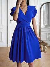 voordelige Witte jurk-Dames Halflange jurk A lijn jurk Zomerjurk Casual Dagelijks Normale pasvorm Effen Korte mouw V-hals blauw Zwart Wijn Groen Zomer Lente