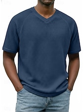 abordables T-shirt en tricot gaufré-Homme Tee-shirt Gaufre T-shirt Manche Courte Col en V Été Printemps Toutes saisons Couleur Unie Mode Designer Occasionnel Basique Manche raglan Occasionnel Quotidien Extérieur Bleu Ciel Blanc T-shirt