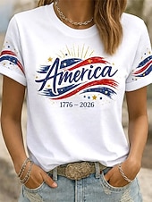  Americký den nezávislosti Dámské Tričko Tisk Grafika Vlajka stylové Klasické Na běžné nošení Krátký rukáv Tričkový Kulatý Běžné topy Denní Vodní modrá Bílá Rubínově červená Léto Jaro