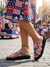  Lette patriotiske flate sandaler til dame – sandaler med amerikansk flaggtrykk og krysssandaler, ideelle for uavhengighetsdagen, 250-årsjubileum og uformell streetwear