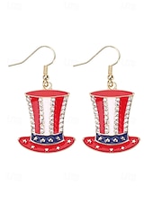 economico Accessori-Orecchini pendenti patriottici in lega per donne per il 250° anniversario degli Stati Uniti stili multipli della bandiera USA e cuori gioielli dichiarativi rossi bianchi e blu per feste e festival