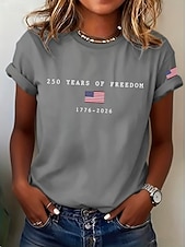  アメリカ独立記念日 女性用 Tシャツ プリント グラフィック アメリカ独立記念日 ヴィンテージ スタイリッシュ クラシック 半袖 クルーネック Ｖネック レギュラートップス 日常 ブルー ブラック ホワイト ルビーレッド グレー 夏 春