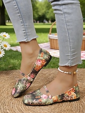 voordelige Platte damesschoenen-Dames Mary Jane ballerina's met bloemenprint - casual stijl met bandje, comfortabele alledaagse schoenen voor dames, ideaal voor reizen, theekransjes en informele uitjes. &amp;dagelijkse kleding