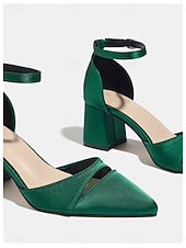 economico Madre della Sposa/Sposo-décolleté da donna in raso verde smeraldo - eleganti scarpe da mamma sposa con tacco a blocco e cinturino alla caviglia per matrimoni in giardino, ricevimenti all'aperto &amp;gala estivi formali