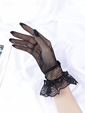 baratos Casamento ACC-Luvas femininas de poliéster com renda e efeito rede, pretas e brancas, respiráveis e elásticas, perfeitas para noivas, elegantes luvas vintage transparentes para casamentos, bailes de formatura, eventos noturnos e ocasiões formais.