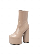 cheap Platform Boots-Women's Patent Leather Platform Ankle Boots with Chunky High Heels - Modern Fashion Statement Boots for Women, Ideal for Nightlife, Parties, Clubs and Evening Outfits