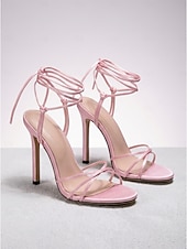 baratos Convidado do casamento-Sandálias femininas rosa de salto alto com tiras - sapatos elegantes para convidadas de casamento em casamentos ao ar livre.