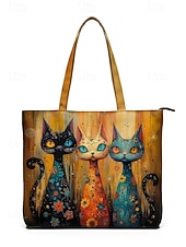 cheap Vacation &amp; Travel Bags-Women's Polyester Tote Bag, Large Capacity with Zipper, Multiple Cat Designs, Perfect for Vacations, Shopping, and Everyday Casual Use