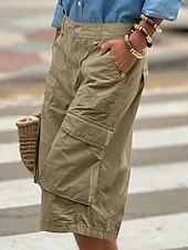 abordables Bermuda-Femmes Bermuda Shorts Capri Pantalon capri Shorts cargo Mode Streetwear Basique Longueur mollet Taille haute Uni Multi-poches Respirabilité Confortable Non Elastique Quotidien Vacances Rue Rouge