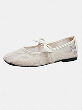 cheap Bridesmaid-Women's Blush Pink Lace Ballet Flats, Bow-Tie Comfortable Dress Shoes, Elegant Bridesmaid Flats for Garden Weddings