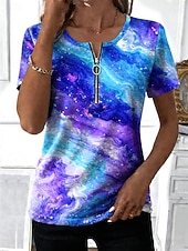 Χαμηλού Κόστους Τέχνη &amp; Σχεδίαση μπλουζάκι-Γυναικεία Μπλουζάκι Φερμουάρ Τρίμηνο φερμουάρ Γραφική Γεωμετρικό Αφηρημένο Βίντατζ Τροπικό Χαβανέζα Κοντομάνικο Στρογγυλή Ψηλή Λαιμόκοψη Κανονικά μπλουζάκια Γάμος στην παραλία Καθημερινά Αθλητικά