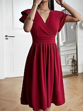 voordelige Witte jurk-Dames Halflange jurk A lijn jurk Zomerjurk Casual Dagelijks Normale pasvorm Effen Korte mouw V-hals blauw Zwart Wijn Groen Zomer Lente