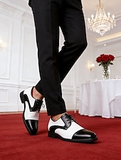 preiswerte Derby Schuhe-Schwarze und weiße Oxford-Schuhe für Herren aus Kunstleder, elegante Hochzeitsschuhe für Bräutigam und Hochzeitsgesellschaft