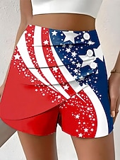  День независимости Патриотические женские шорты чиносы отпуск винтажные повседневные короткие с высокой талией графический флаг плиссированные неэластичные повседневные на улице отпуск красный