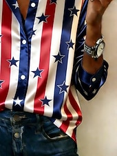 economico Magliette Giorno dell’Indipendenza-Giorno dell'Indipendenza Americana Per donna Camicia Camicia in raso Camicia button-down Camicia casual Stampato Grafico A righe Classico Casual Manica Lunga Colletto a Camicia Top Regolari