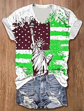 זול יום העצמאות טופ-חולצת טי פטריוטית ליום העצמאות נשים גרפית דגל אמריקאי אופנתית קלאסית קז'ואל עם שרוול קצר צווארון V טופים רגילים הדפסה יומית אדום סגול ירוק קיץ אביב