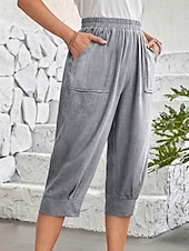 tanie spodnie proste-Damskie Typu Chino Urlop Moda Moda miejska Długość do łydki Wysoka talia Równina Kieszeń Elastyczny pas Wygodne Komfort Miękka Elastyczny Na zewnątrz Ulica Jasnoszary Wino Granatowy Morelowy Lato