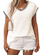 Χαμηλού Κόστους Στερεά Χρώματα-Γυναικεία Πουλόβερ Κομψό Μοντέρνα Κομψό στυλ street Συμπαγές Χρώμα Λαιμόκοψη V Πλεκτό Κοντομάνικο Κανονικά μπλουζάκια Πλέκω Καθημερινά ΕΞΩΤΕΡΙΚΟΥ ΧΩΡΟΥ Σαββατοκύριακο Μαύρο Ανθισμένο Ροζ