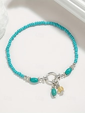 baratos Pulseira Feminina-Pulseira de tornozelo feminina estilo boêmio com miçangas coloridas de resina e pingente charmoso. Leve e prática, ideal para usar no dia a dia, em férias, resorts e no verão.