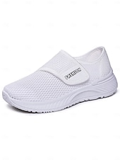 abordables Zapatillas de mujer-Zapatos blancos sin cordones de malla transpirable para mujer: zapatos casuales ligeros para caminar para uso diario, viajes, jardinería y actividades de ocio.