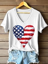 cheap Independence Day Top-American Independence Day Women's T Shirt Print Graphic Flag Vintage Stylish Classic Short Sleeve V Neck Regular Tops Daily Blue Black White Pink Red Summer Spring