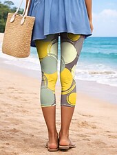 رخيصةأون طباعة زهرية-نسائي طماق العطلة عتيق موضة كابريس خصر عالي ورد الرسم هندسي طبع راحة ناعم متنفس قابل للبسط فضفاض مناسب للبس اليومي المكتب أصفر أزرق بني أخضر الصيف الربيع قياس نحيل