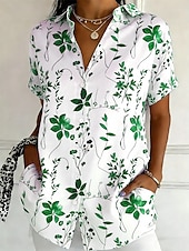 Χαμηλού Κόστους Λουλουδάτες μπλούζες-Γυναικεία Πουκάμισο Κουμπιά Στάμπα Φλοράλ Γραφική Βίντατζ Στυλάτο Μοντέρνα Κοντομάνικο Κολάρο Πουκαμίσου Κανονικά μπλουζάκια Καθημερινά Θαλασσί Κίτρινο Βυσσινί Πράσινο του τριφυλλιού Καλοκαίρι Άνοιξη