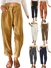 voordelige Rechthoekige Broeken-Dames Broek Corduroybroek Vrijetijdsbroek Recht Modieus Streetwear Basic Volledige lengte Hoge taille Effen Zak Comfortabel Inelastisch Dagelijks Vakantie Straat Zwart Wit Marineblauw Oranje Lente