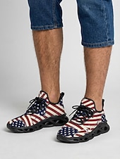 billiga Skor för män-USA:s 250-årsjubileum Herr America atletiska sneakers - USA-flagga tryck lätta löparskor Dämpad sula patriotiska träningsskor för 4 juli firande parader