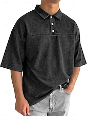 voordelige Klassieke polo voor heren-SoftFade™ Heren Zuurwas Shirt Katoen Polo Shirt Casual Zakelijk Ribbel Polo Kraag Korte Mouwen Mode Basic Effen Kleur Kleurblokken Knopen Gewassen Lente  Herfst Loose Fit Zwart Marineblauw