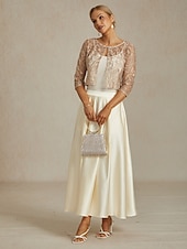 お買い得  レーストップ-女性用 ジャケット パーティー レース フラワー カジュアル／普段着 エレガント レギュラー アウターウェア 七分袖 夏 シャンパン S