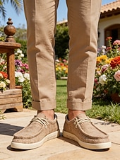 halpa miehet-Miesten beigenväriset espadrille-slip-on-kengät, pehmeä kangaspäällinen, rento mukavuuspohja, rento ulkoilutyyli lomalle, kävelyyn ja matkustamiseen