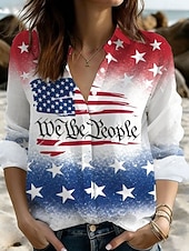  Αμερικανική Ημέρα Ανεξαρτησίας Γυναικεία Μπλούζα Κουμπιά Τύπωμα Γραφικό Σημαία Αμερικής Επέτειος Vintage Στυλάτη Σύγχρονη Μακρύ Μανίκι Κολάρο Κανονικά Κορυφαίες Καθημερινές Μπλε Μαύρο Λευκό Ανοιχτό