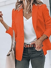 preiswerte Blazer &amp; Anzüge-Damen Blazer Bequem Tasche Mode Lässig Einfach Straße Alltagskleidung Ausgehen Wochenende Regulär Gekerbtes Revers Schlank Langarm Oberbekleidung Schwarz Weiß Gelb Frühling Herbst