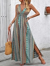 cheap Floral Dress-Women's Maxi Dress A Line Dress Slip Dress Off The Shoulder Dress Vacation Casual Outdoor Going out Regular Fit Floral Graphic Sleeveless V Neck Red Green Summer Spring