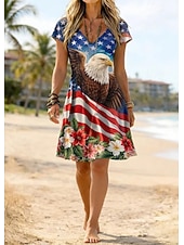  Ziua Independenței Americane Pentru femei Rochie Mini Rochie de Vară Rochie teacă Rochii Tricou Rochie A line Vacanță Casual În aer liber Petrecere Ieșire Fit regulat Floral Grafic Dunga Manșon scurt
