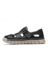 baratos Homens-Sandálias masculinas de couro sintético para uso externo, com design respirável, ideais para férias de verão e passeios casuais.