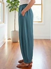 billiga Premium Linnekollektion-Dam Byxor av linne i bomull Kinesiska Sommarbyxor underbyxor Semester Streetwear Grundläggande Fullängd Medium Midja Slät Ficka Elastiskt midjeband Bekväm Komfort Microelastisk Dagligen Utomhus Gata