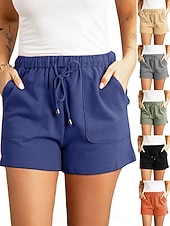 ieftine Bermude-Pentru femei Pantaloni Scurți Pantaloni scurți de vară Modă Șic Stradă De Bază Scurt Talie Înaltă Simplu Cordon Buzunar Talie elastică Respirabilitate Comfortabil Inelastic Zilnic Vacanță Stradă