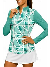 preiswerte Damenbluse-Damen Geometrisch Shirt Sporthemd Golf-Poloshirt Tennis Shirt Langarm Reißverschluss Blumen UPF50+ UV-beständig Hohe Elastizität Feuchtigkeitsableitend Atmungsaktiv Tennis Golfspiel Pickleball