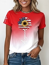 Недорогие День независимости Топ-Патриотическая майка ко Дню независимости Женская футболка графический флаг винтажный стильная классическая с коротким рукавом круглый вырез обычная футболка повседневная выходные печать синий