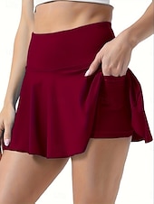 cheap Athletic Shorts-Women's Tennis Skirt Fashion Casual Above Knee Mid Rise Skirts Plain Pleated 2 in 1 Micro-elastic Street Going out Black White Yellow Wine Summer
