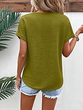 baratos Camiseta lisa-Mulheres Camiseta T-shirt Côr Sólida Moda à moda Clássico Manga Curta Decote V Tops regulares Diário Para Noite Final de semana Rosa Verde Tropa Vermelho Marron Verde Verão Primavera