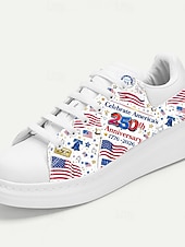  sneakers casual patriottiche da uomo – bianche con design a stelle e strisce rosse e blu, ideali per le celebrazioni del 250° anniversario, comode da indossare tutto il giorno