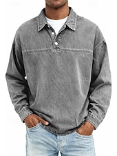 preiswerte Klassisches Poloshirt für Herren-Herren Jeanshemd Baumwoll-Poloshirt Lässig Urlaub Klassisch Langarm Mode Basic Einfarbig Einfach Vintage-Stil Gewaschen Frühling Winter Frühling &amp; Herbst Normale Passform Schwarz Hellgrün Rosa