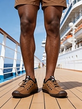 baratos Homens-Tênis casuais masculinos marrons, duráveis e confortáveis para aventuras em ilhas e cruzeiros.