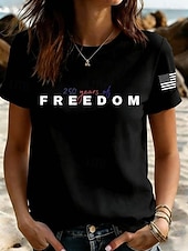  Amerikai függetlenség napja Női Póló Nyomtatott Grafika Szöveg Amerikai zászló Szüret Stílusos Klasszikus Rövid ujjú Terített nyak Normál felsők Napi Fekete Fehér Nyár Tavasz