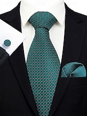 お買い得  結婚 ACC-男性用フォーマルネクタイセット、ポケットチーフとカフスボタン付き - 結婚式、ビジネスパーティー、ガライベントに最適な高級ポリエステルチェック柄ネクタイ - スタイリッシュな花婿の付添人用スーツアクセサリー（複数色）